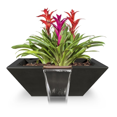 The Outdoor Plus 36 Square Maya Planter & Water Bowl - GFRC Concrete - Black - OPT-36SPW-BLK